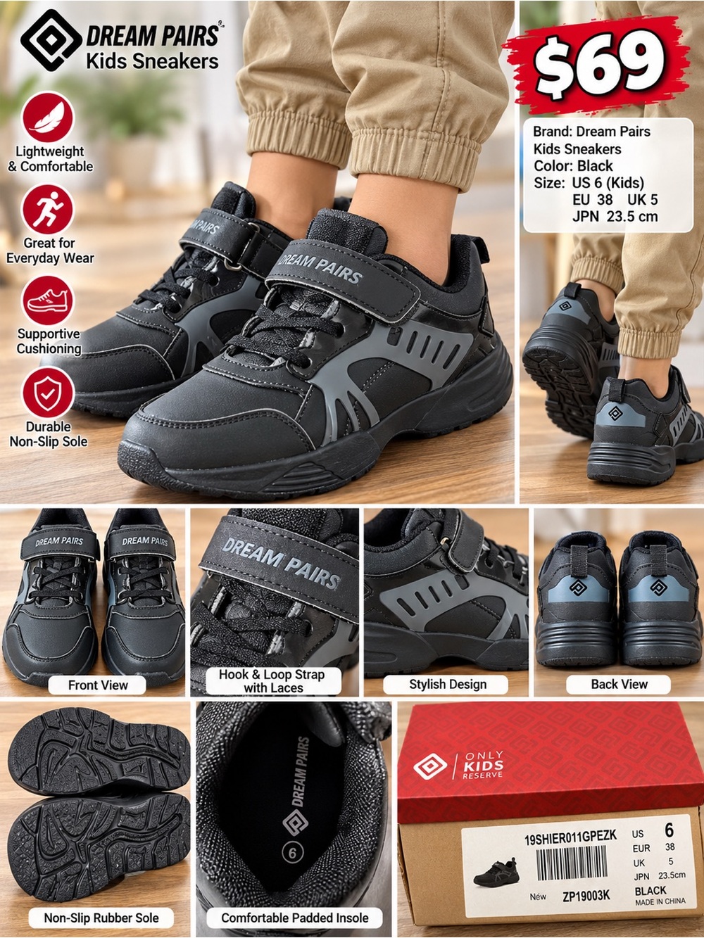 Dream Pairs Kids Sneakers - Black & Gray